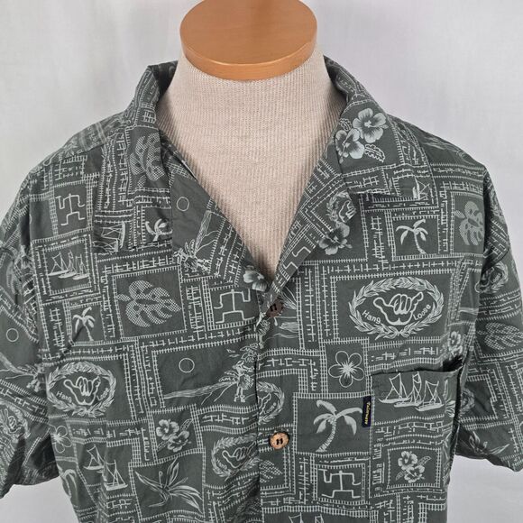 Palmwave Hawaii Shirt Men's 2XL Green Buttons Hang Loose Hawaiian Short Sleeve - Picture 2 of 14